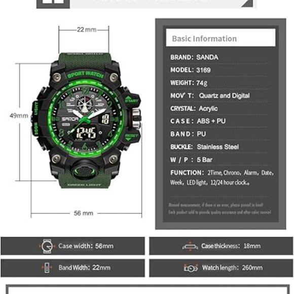 NEW Men's Watches Sports Outdoor Waterproof Military Tactics LED Alarm Stopwatch - Picture 4 of 5